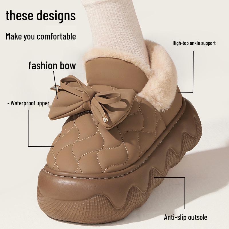 Women's Waterproof Cotton Slippers: Warm, Thick-Soled, Non-Slip, Height-Increasing for Autumn/Winter, Indoor/Outdoor Wear