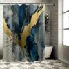 Художественная Сине-Золотая Шторка для Душа, Декоративная Подкладка для Ванной Комнаты в Стиле Акварели, Водонепроницаемая Ткань, Домашний Декор