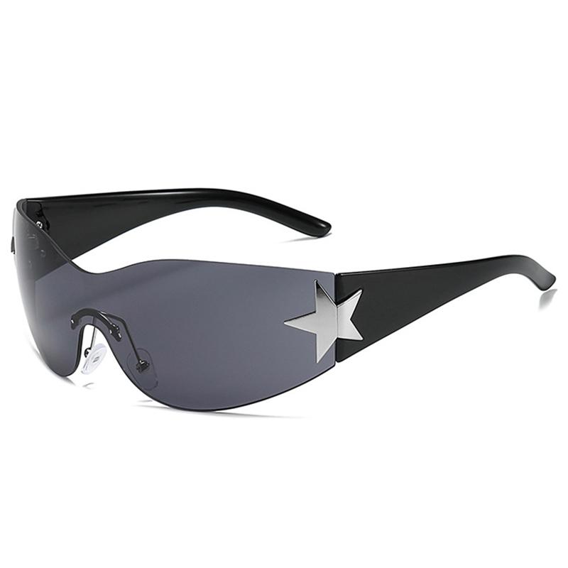 Солнцезащитные очки без оправы Y2K для женщин и мужчин, модные солнцезащитные очки Shield Wrap Around, большие модные солнцезащитные очки без оправы