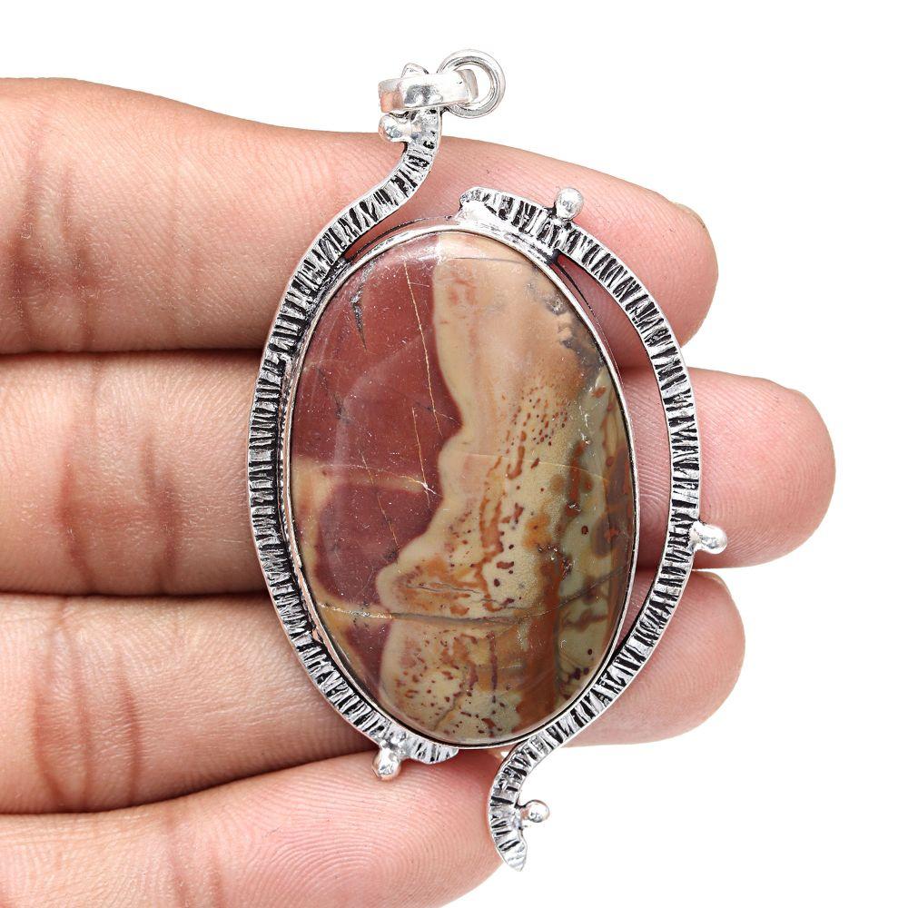 Necklace Design Jasper Gemstone Handmade Silver Jewelry 2.5"