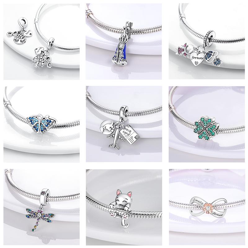 Серебряные подвески 925 пробы, подходят для оригинального браслета Diy, Diy Firefly, дорожная подвеска с подсолнухами и клевером, английская буква, сестра, бусина