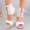 Fashion New Summer Fish-mouth Sandals Women's Cut-out Stiletto Heels Super High Heels Front Lace-up High Heels Women's Shoes