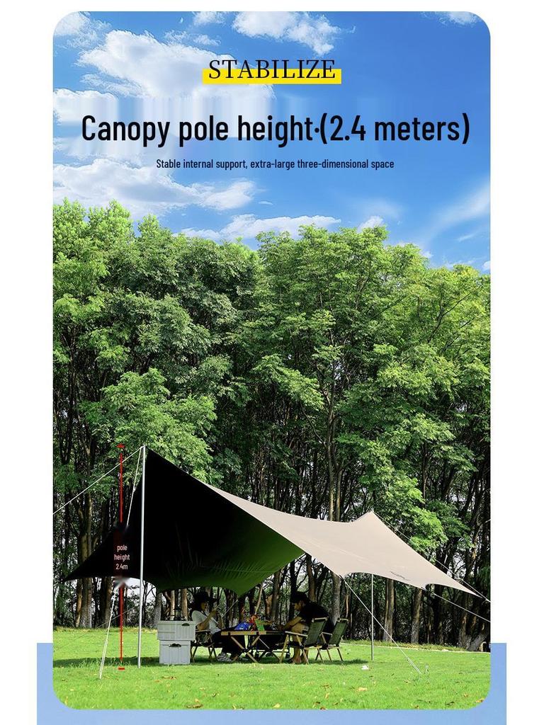 Black Vinyl Outdoor Canopy: Portable, Rainproof, Sun Protective Sunshade for Camping and Beach.