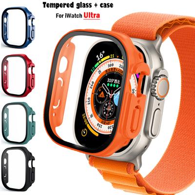Стекло + чехол для Apple Watch Ultra 49 мм, ремешок для умных часов, ПК, бампер + защитная пленка, закаленная крышка, аксессуары для ремешков серии iwatch