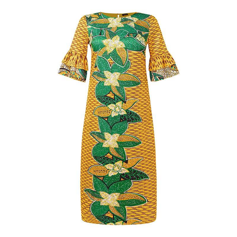 Женские платья больших размеров с круглым вырезом, расклешенные, с длинным рукавом, с принтом