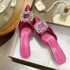 Fashion Pointed Toe Rhinestone Mules Women 2024 Summer Silk Mule Heels Sandals Luxury Sexy Thin Heels Party Slingback Slippers Women