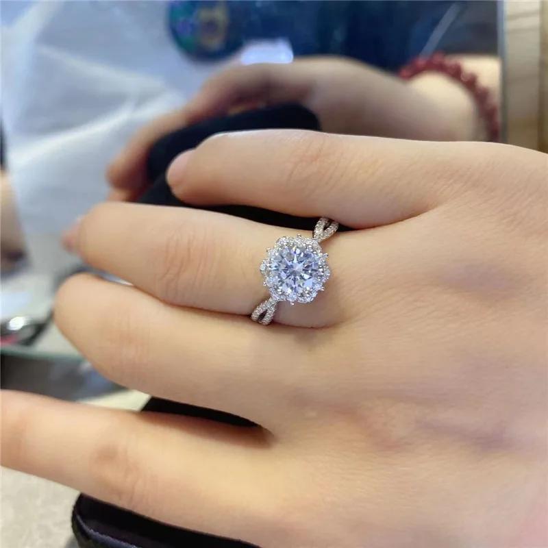 Sace Gems Кольцо с муассанитом 1-2 карата, сертифицированное GRA D Color, серебро 925 пробы, покрытое белым золотом 18 карат, для женщин, ювелирные украшения