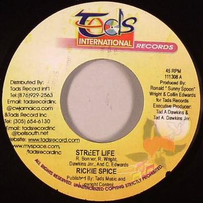7-дюймовая пластинка RICHIE SPICE - Street Life НЕТ Tad's Record Ямайка Регги, Ска и Даб Б/У