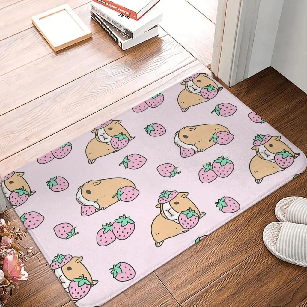 Guinea Pig with Flowers Green Grass Door Mat Floor Carpet for Kitchen Balcony Decoration Doormat Bathroom Entrance Anti-Slip Rug