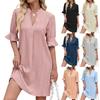 Women Summer Casual Dress Solid Color Jacquard Short Sleeves V Neck Loose Dress Women's Plus Size Dresses
