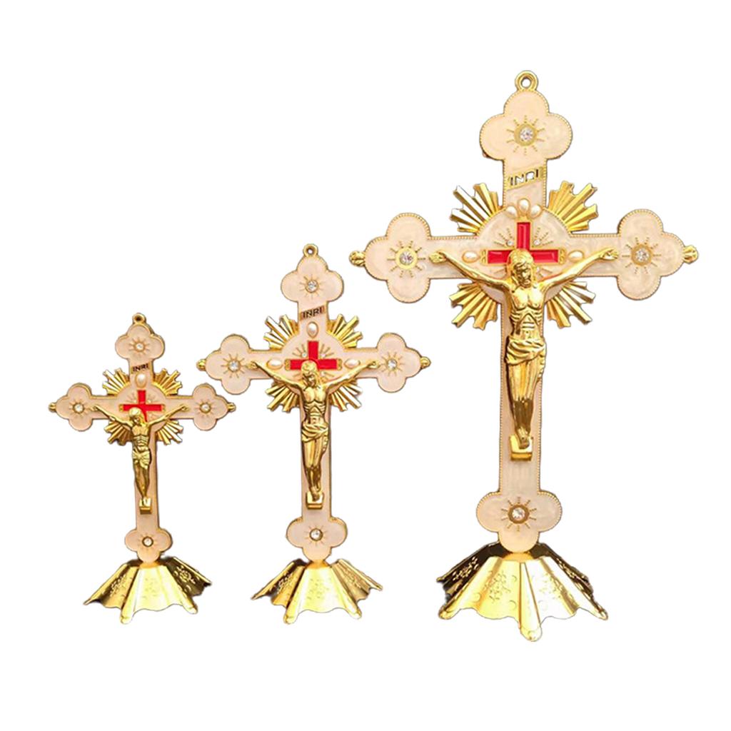 Metal Jesus Cross Religious Standing Crucifix Crosses Decoration Vintage Christian Church Home Shelf Tabletop Ornaments
