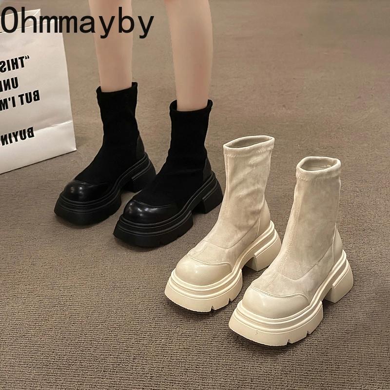 Fashion Autumn Chunky Women Slim Short Boots Fashion Back Zippers Thick Heel Ankle Booties Street Style Female Shoes