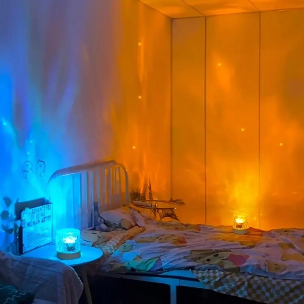 RGB16 цветной окружающий свет с эффектом ряби на воде, атмосфера света и тени в спальне, вращающаяся настольная лампа, прикроватный ночник