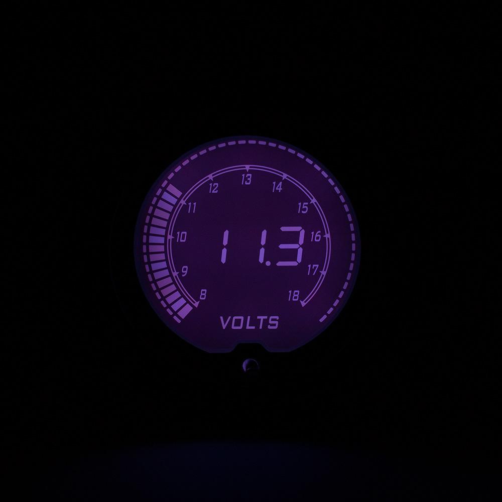 12V Universal Car 2"/52mm Diameter Volt Gauge 7 Colors LED Display