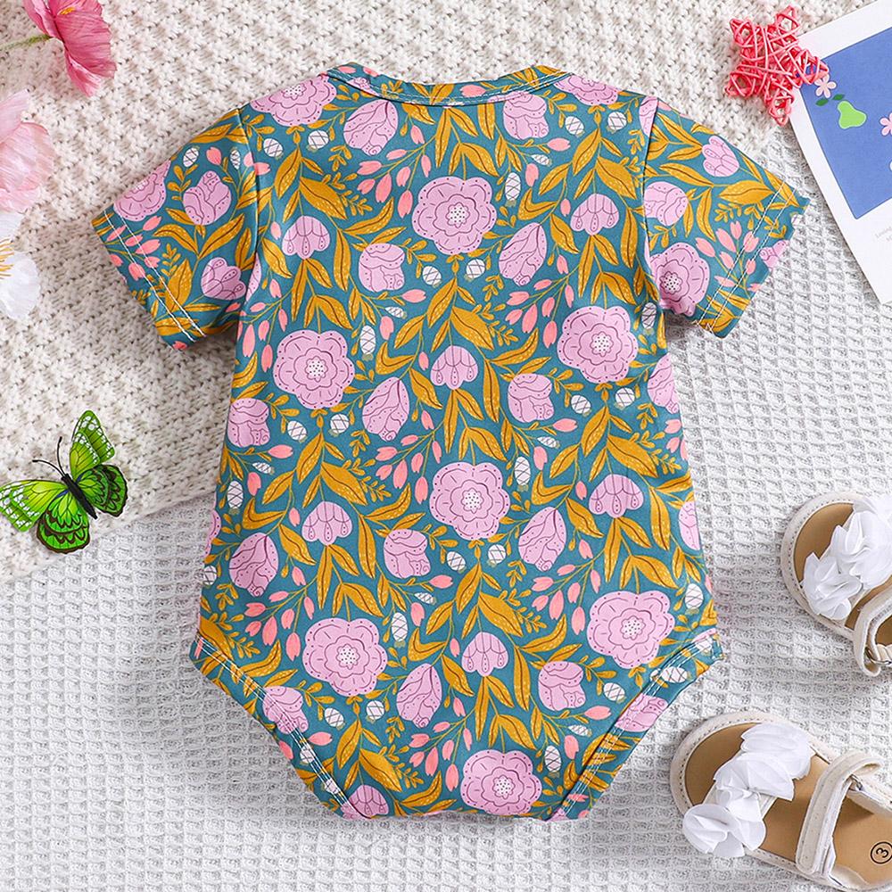 6-18 месяцев Детский комбинезон с цветочным принтом и короткими рукавами для девочек