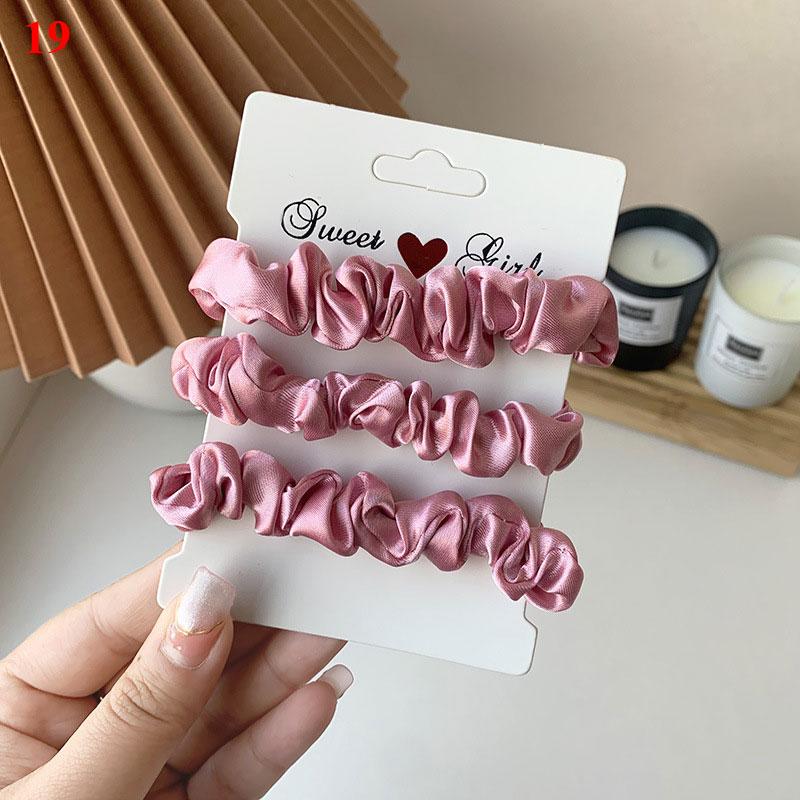 3Pcs/Set Silk Satin Solid Color Hair Ties Silky Scrunchies Set Women Simple Style Rubber Band Ponytail Holder Hair Accessories
