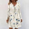 Women's Long-sleeved Casual Midi Dresses V-Neck Print  Casual Dress