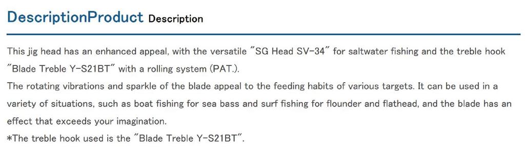 Decoy SV-34BT Jig Head Blade Treble S.G Size 3/0 , 11 Grams (8490)