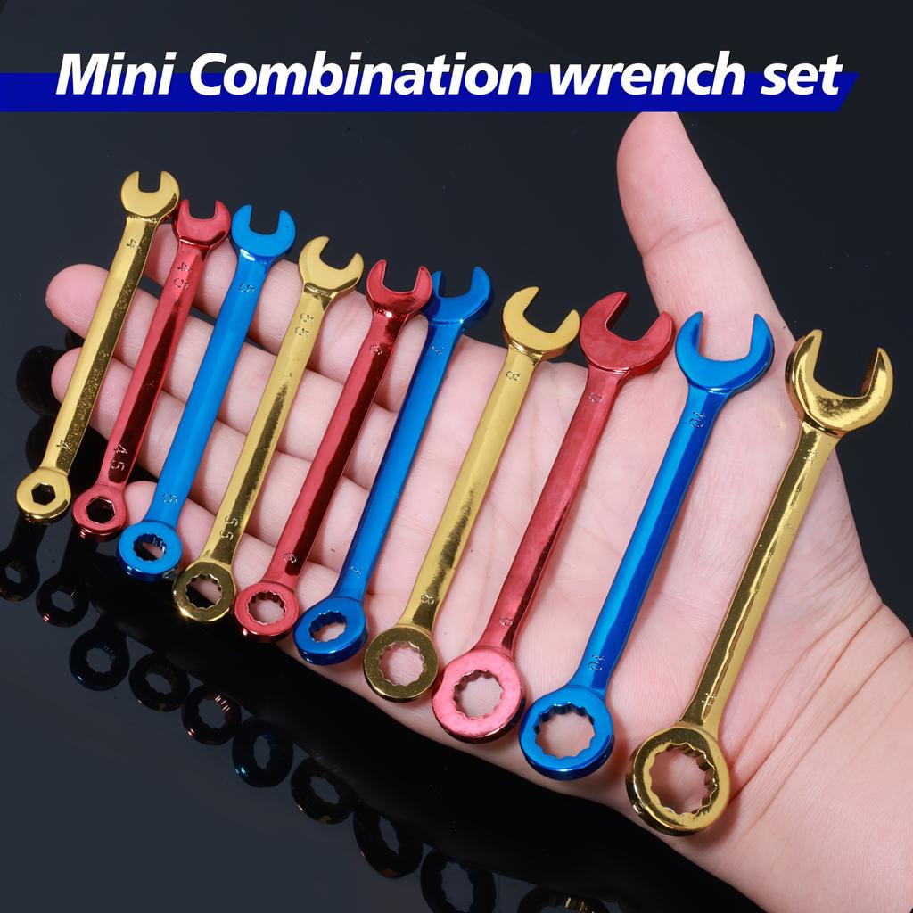 10pcs Mini Spanner Wrenches Set Hand Tool Key Ring Spanner Explosion-proof Pocket British/Metric Type Wrenches