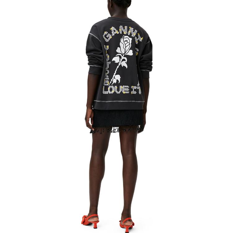 Ganni Letter Print Casual Hoodie Women hoodies Phantom-Blue T3372-252