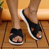 Women's Summer New Flyknit Cross-Strap Slippers Flat Wedge Fish-Mouth Thick-Soled Plus-Size