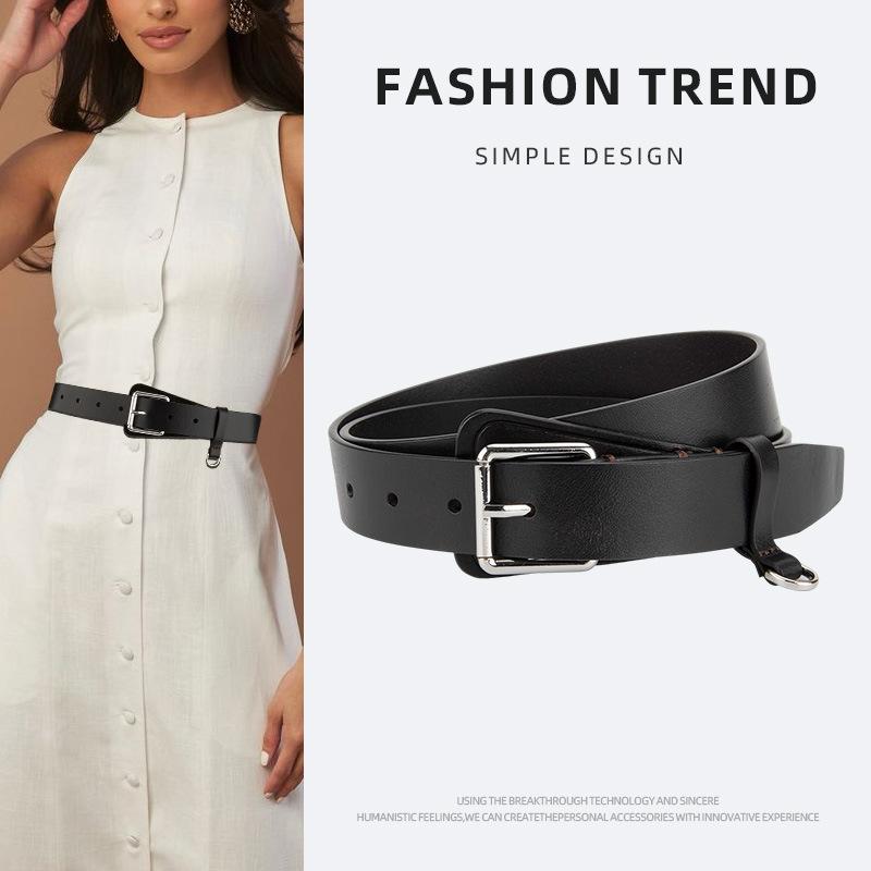 European and American Women's Dress Waist Cover Head Layer Cowhide Alloy Buckle Fashion Decorative Belt High-end Genuine Leather Belt