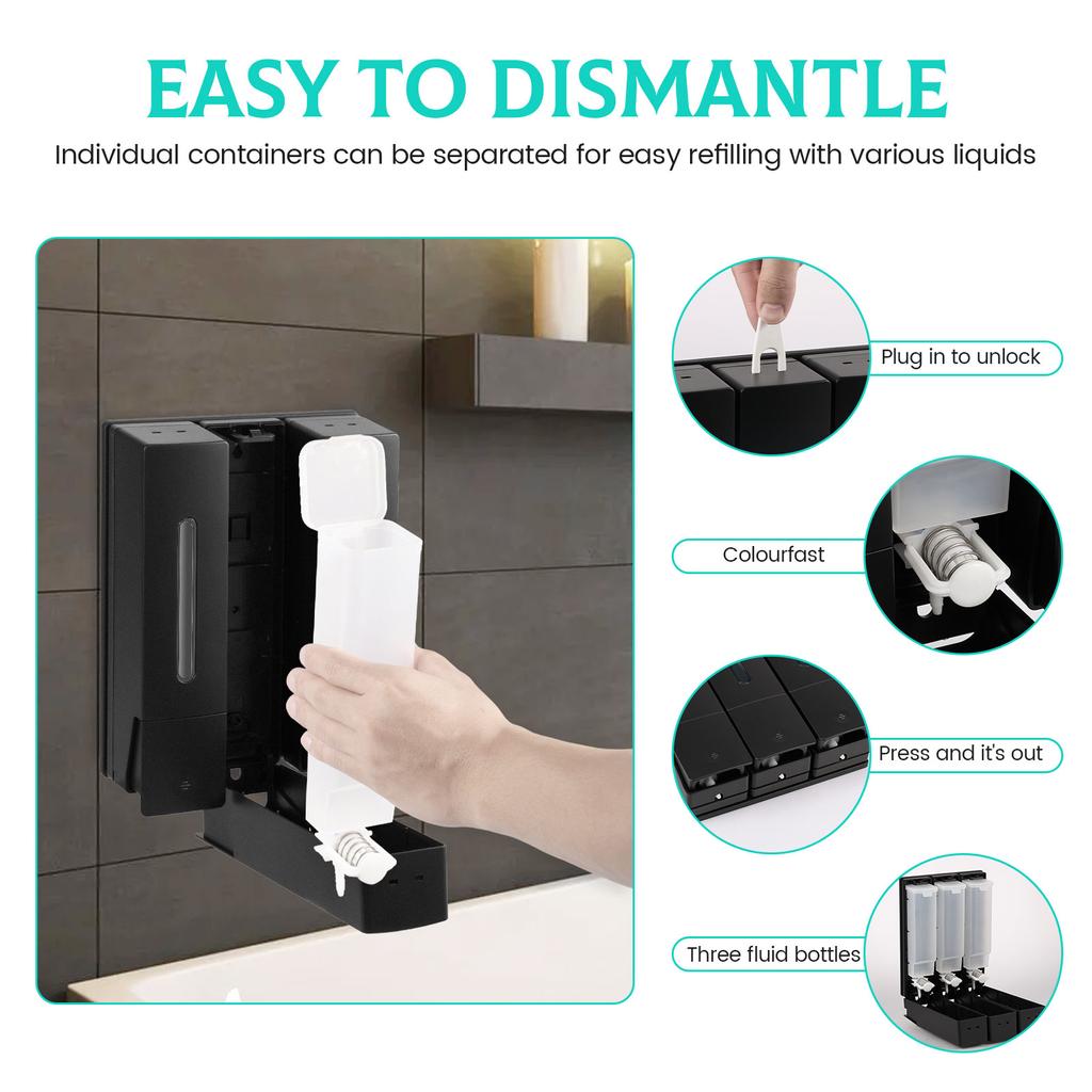 3Pcs Soap Dispenser Wall Mounted Shower Shampoo Shower Gel Detergent Conditioner Dispenser Bathroom Storage Bottle