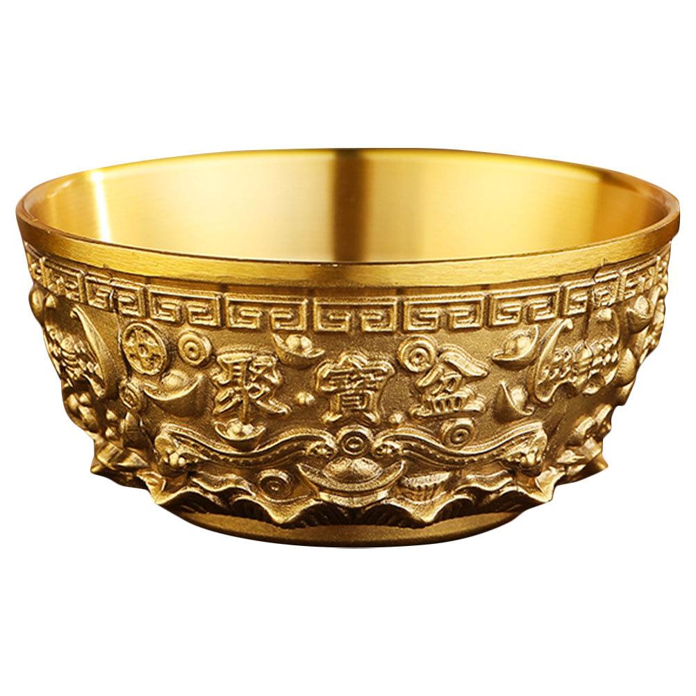 Brass Fortune Treasure Basin Bright Golden Tone Decorative Offering Bowl Home Office Desktop Tabletop Decoration