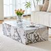 White rectangular coffee table, marble-imitation texture, 90×50×30 cm, MDF, no assembly required. Luxury, Scandinavian, Northern European style.