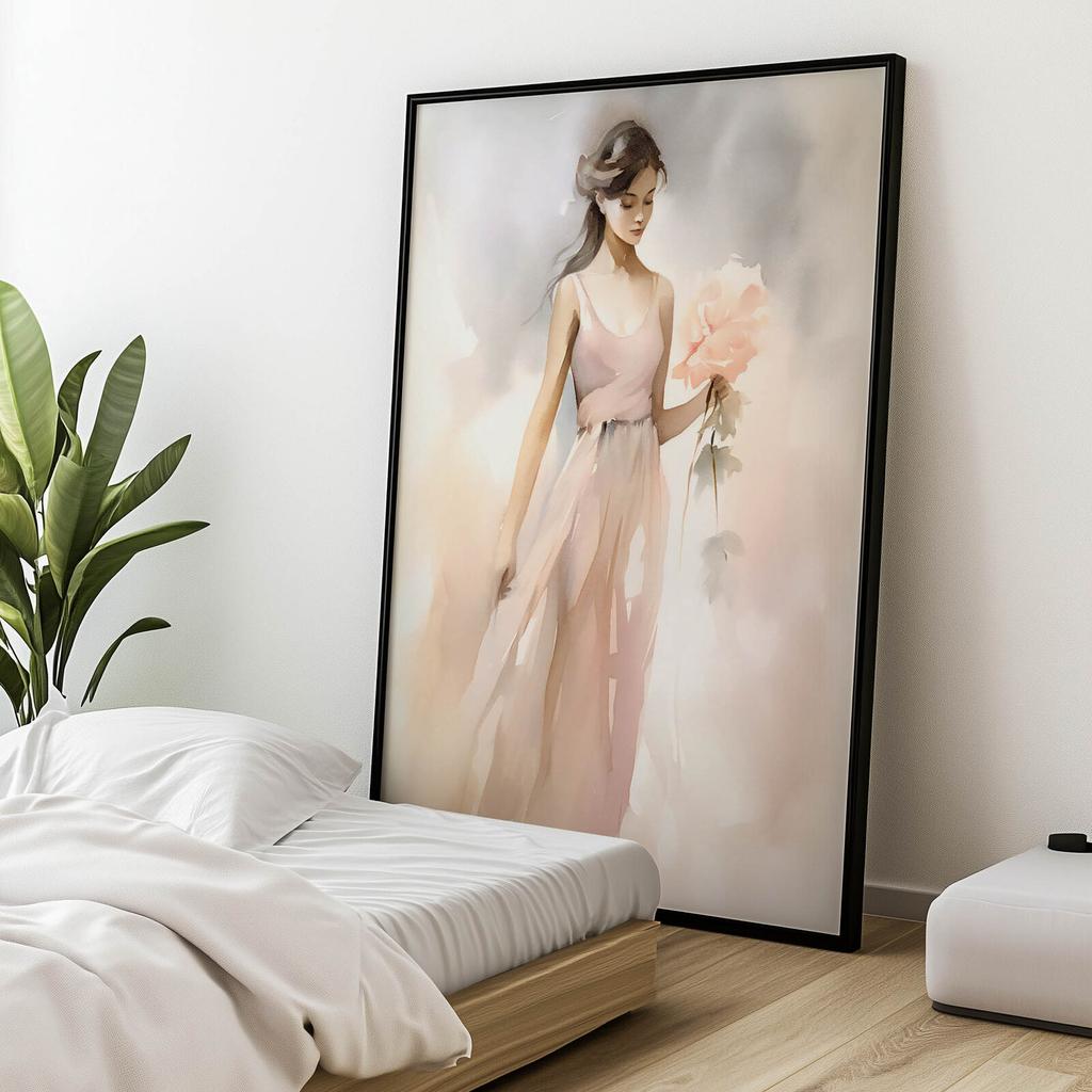 Piękna Kobieta Z Kwiatami Piękna Kobieta Z Kwiatami, 30X40 Cm, Rama Drewniana Ciemny Brąz, Papier Matowy 230 Gsm