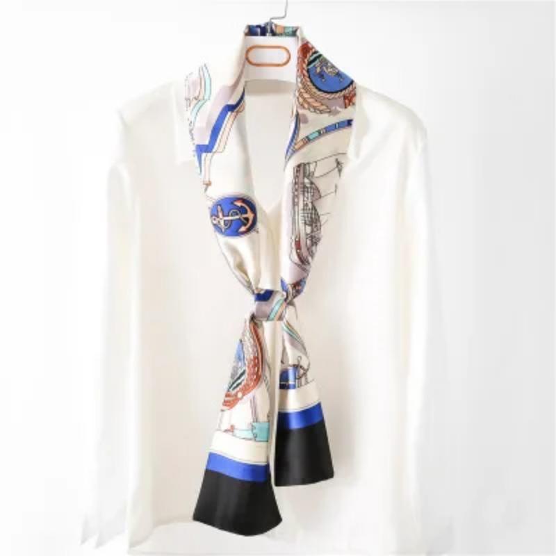 Хиджаб Натуральный Длинный Шелк Женский Принт Элегантные Шейные Платки Лента для Волос Головная Повязка Завязка Украшение Ручки Сумки Фуляр Воротник Косынка