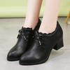 Women Faux Leather Single Shoes Mother Soft Sole Thick Heel Non Slip Black Casual High-heeled PU Shoes Plus Size