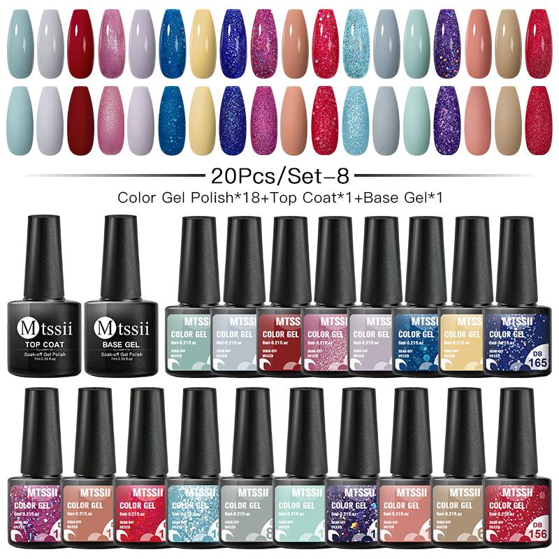 20pcs Nail Kit Nail Art Soak Off Gel Nail Polish Set Semi Permanent Gel Hybrid Varnish Base Top Matte Coat For Manicure