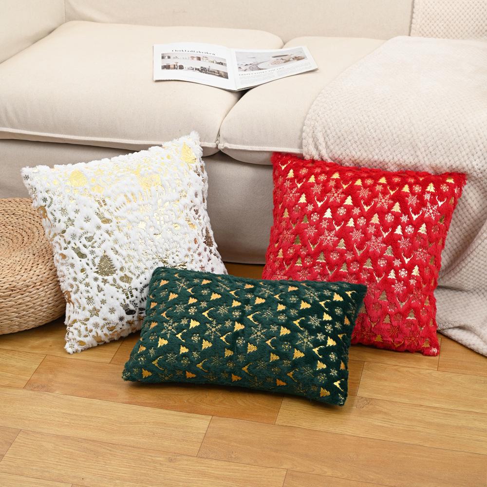 Рождественский плюшевый чехол для подушки с золотым тиснением для гостиной, дивана, кровати или эркера.