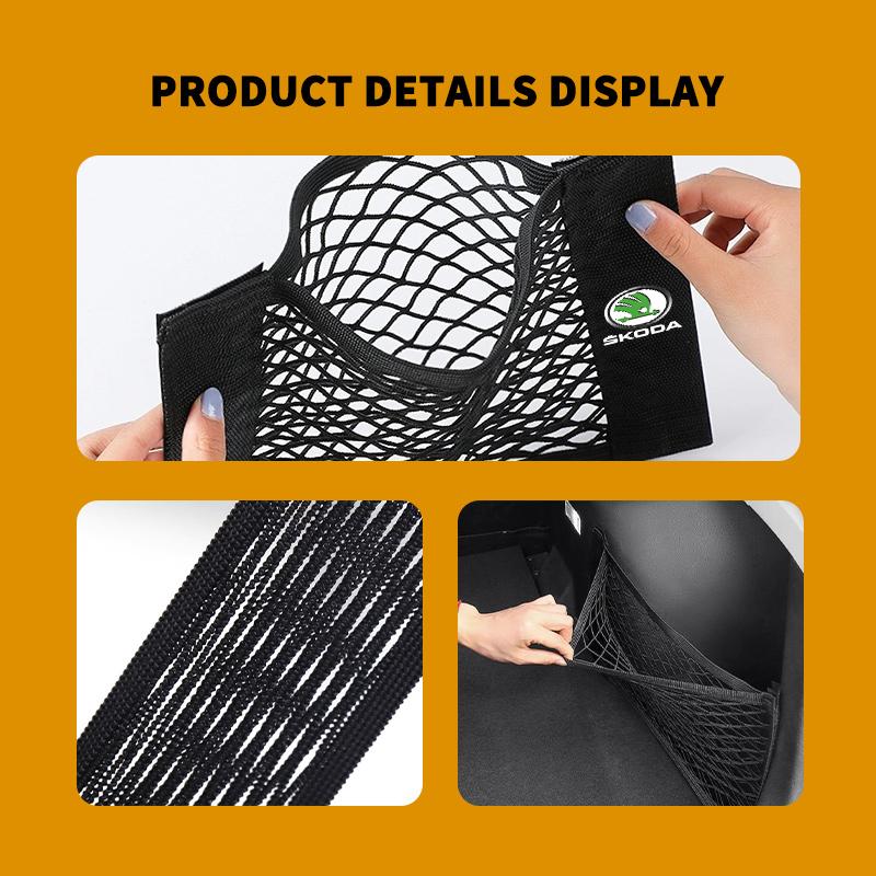 DECL5 For Skoda Car Trunk Net Pocket Mesh Bag Storage Holder Auto Interior Accessories Kamiq Karoq Octavia 2 3 Rapid Scala Kami Fabia