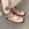 French Small Fragrant Style Square Head Pig Nose Shallow Mouth Flat Bottom Diagonal Word with Ballet Single Shoes Women's Spring Mary Jane Shoes