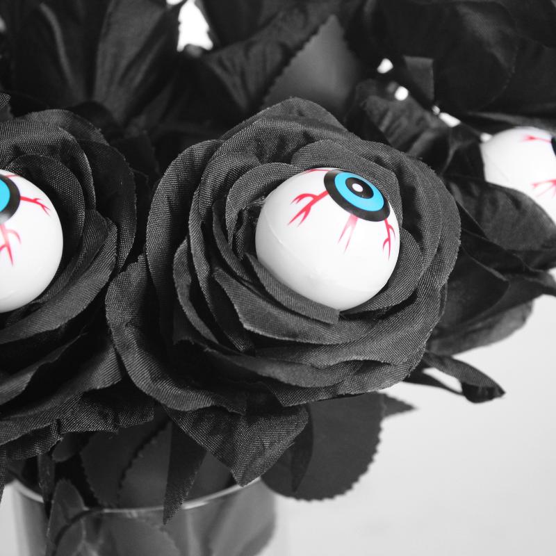 Halloween Eyeball Rose Black Fake Flower Single Stem With Eyeballs Ghost Festival Scary Party Decor Role Play Photobooth Props