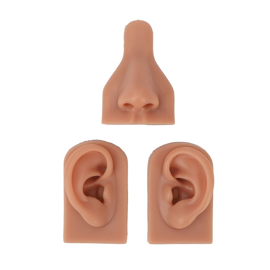 Silicone Nose Ear Model 3D Simulation Nose Ear Model Set for Piercing Practice Teaching Dark Skin