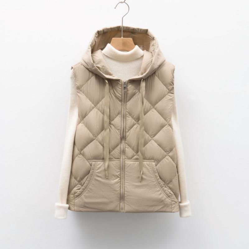 90 Duck Down New National Standard Autumn and Winter New Solid Color Vest Hooded Down Vest Women