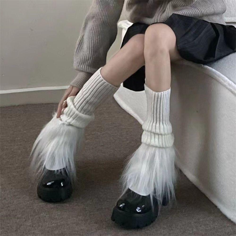 Лолита Плюшевые гетры Пэчворк Накладка на ноги Y2K Эластичные чулки Женщины Женский