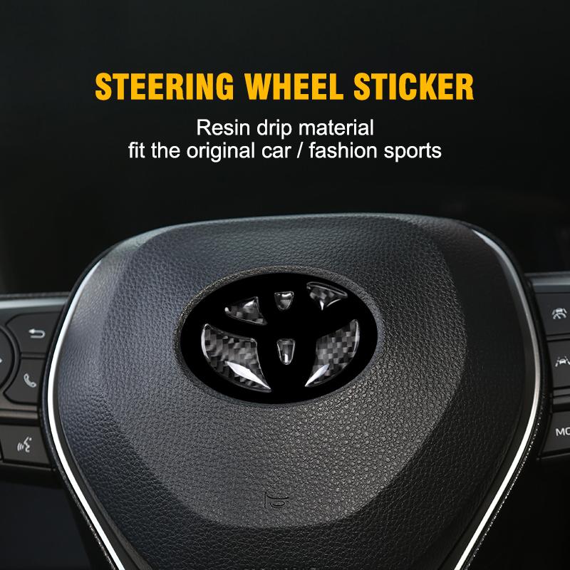 New For Toyota Corolla Rav4 CHR Auris Camry Prius Yaris RedCarbon Fiber Car Steering Wheel Emblem Badge Sticker Glue Trim Decals