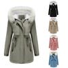 Ladies Winter Padded Cotton Jacket Women Hooded Detachable Hair Collar Long Sleeve Parka