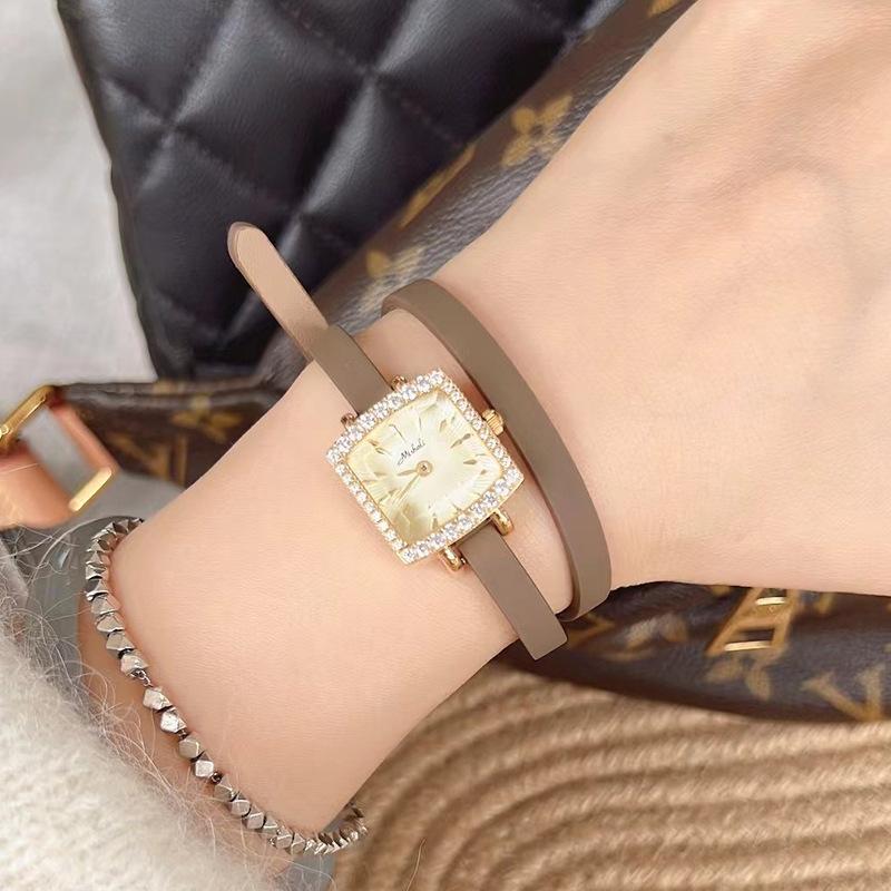 Small Dial Women'S Watch Quartz Watch Double Circle Thin Belt Diamond-Encrusted Small Square Watch Women 22032