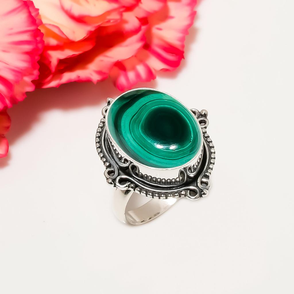 Малахит - Конго Кольцо из стерлингового серебра 925 пробы V4545, Зеленое кольцо, Овальное кольцо, Подарок на День святого Валентина, Подарок для нее, Подарок на день рождения, Украшения ручной работы, Серебряный Je