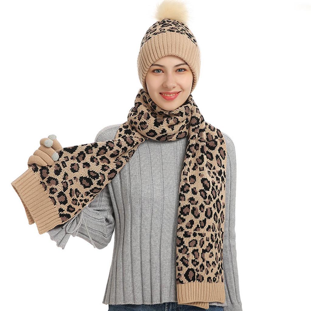 Women's And Men's Winter Fashion Warmth Cute Hat Scarf Gloves Casual Three Piece Set
