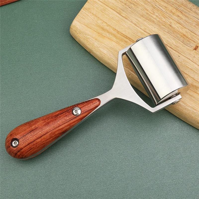 AS60-Pear Wood Handle Leather Roller Glue Edges Laminating Wheel Craft Handmade Smoother Creaser Tool Steel Iron Roll