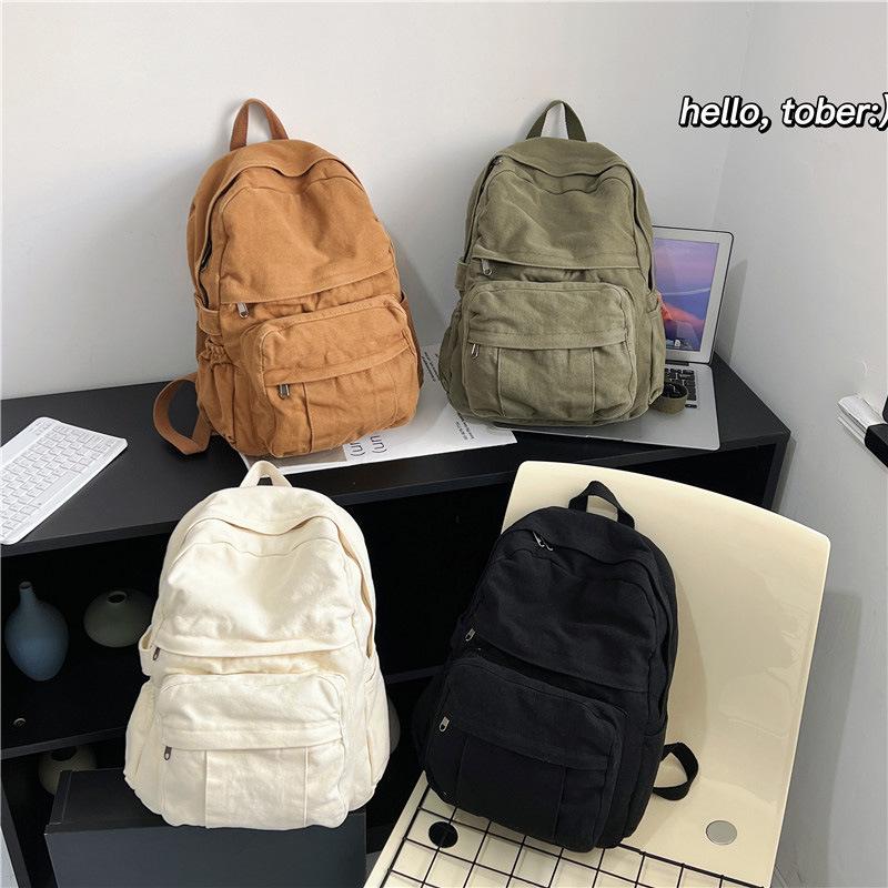 Solid Color Retro Backpack - Large Capacity, Casual Mori Girl Style for College Students and Fashionable Women