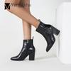 Fashion Carving Crocodile Pattern Riding Botas Mujer Zip Pointed Toe Short Booties Chunky High Heels Fashion Boots Women Plus Size 36-43