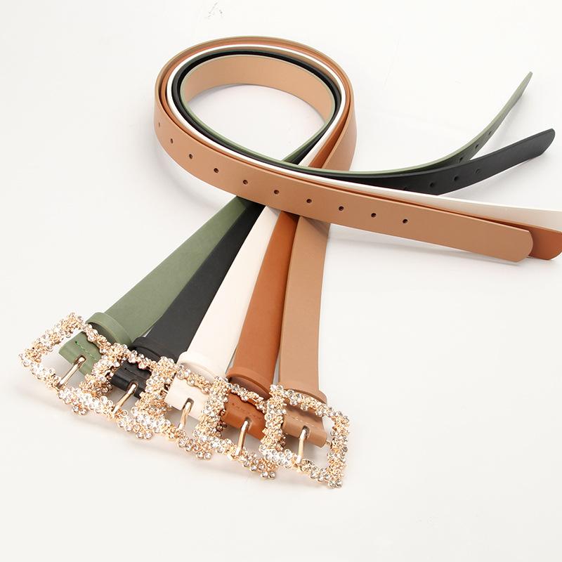 Women's belt alloy inlaid rhinestone pin buckle with dress decorative belt elegant versatile niche pu belt
