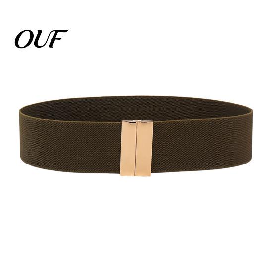 Fashion Metal Buckle Belt Wide Elastic Waist Belt, Adjustable Stretchy with Slimming Shapewear Square Buckle, Stylish Waistband for Dresses And Jeans
